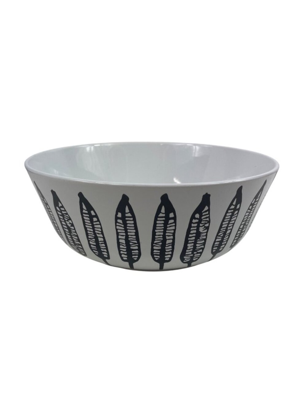 Ikea Large 10" Black & White Feather Design Ceramic Bowl Fruit Popcorn